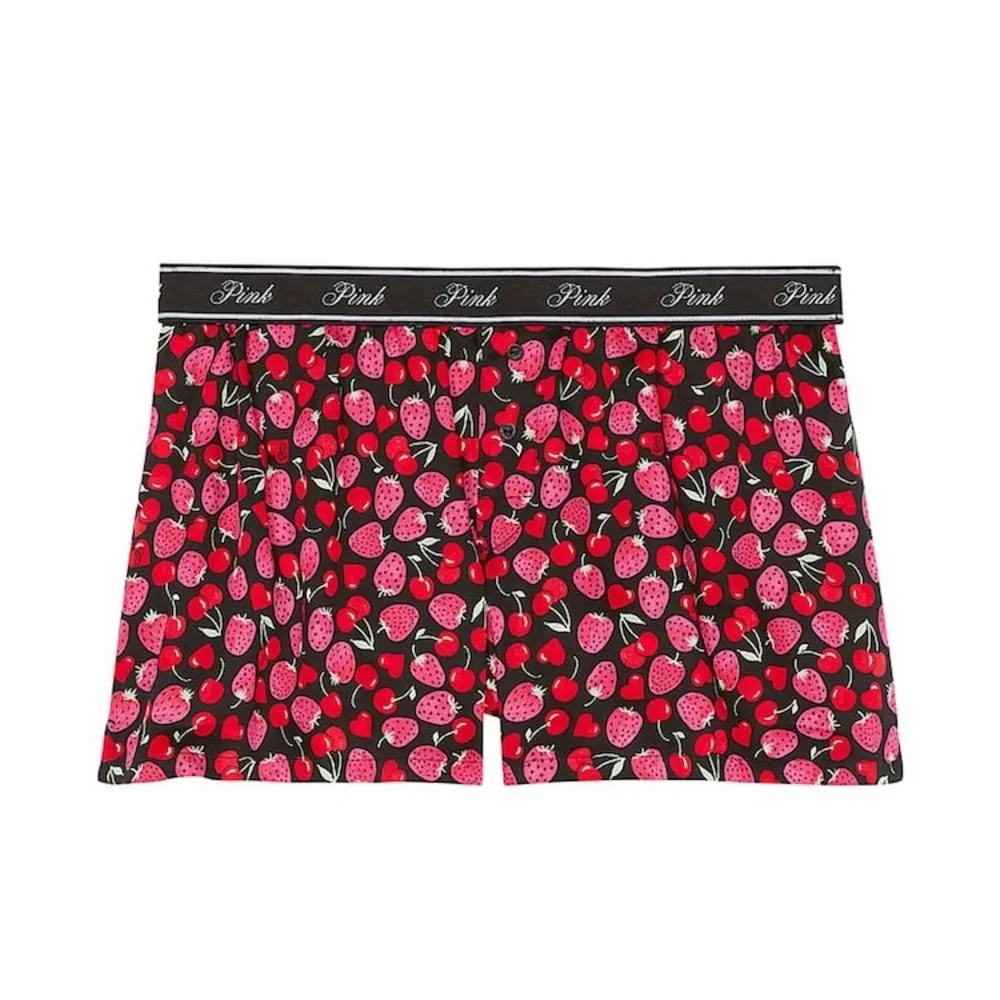 Victoria’s Secret PINK Black Fruit Cherry Strawberry Pajama Sleep Shorts Small